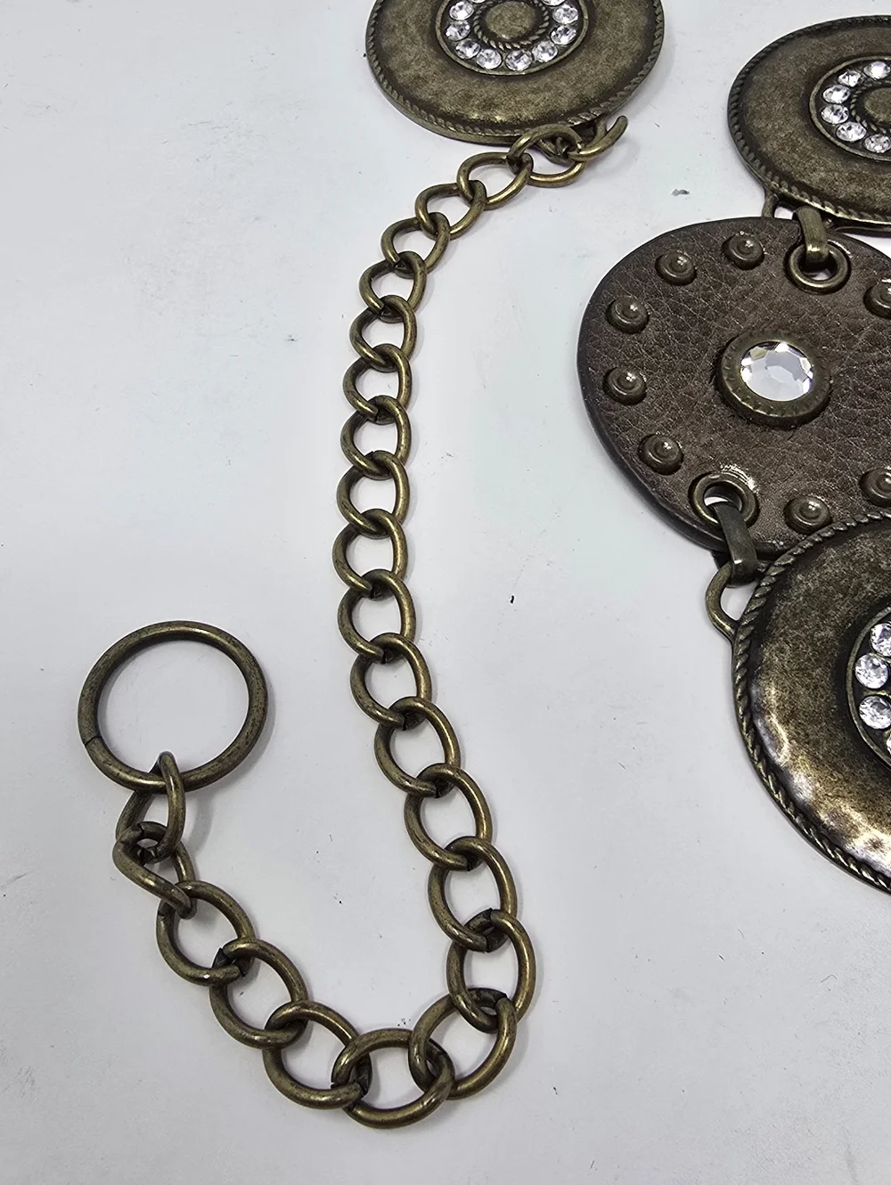 Vtg Navajo style‎ concho leather metal rhinestones belt Western Cowgirl Festival